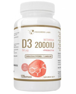 Progress Labs Witamina D3 2000IU 50 mcg + Prebiotyk, kapsułki, 120 sztuk