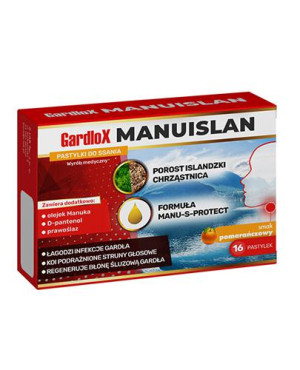 Gardlox Manuislan, pastylki do ssania o smaku pomarańczowym, 16 sztuk