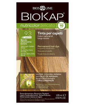 BioKap Nutricolor Delicato, Farba do włosów 9.3 Bardzo Jasny Złoty Blond, 140 ml