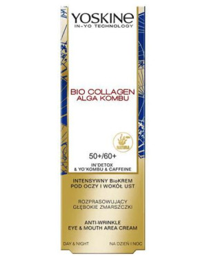 Yoskine Bio Collagen Intensywny krem pod oczy i wokół ust na głębokie zmarszczki na dzień i na noc 50+/60+, 15 ml