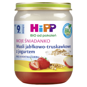 HIPP BIO MOJE ŚNIADANKO Musli jabłkowo-truskawkowe z jogurtem po 9 miesiącu - 160 g