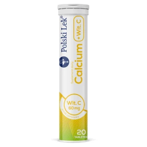Polski Lek Calcium + Witamina C, smak cytrynowy, tabletki musujące, 20 sztuk