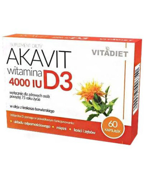 Vitadiet Akavit Witamina D3 4000 IU w oleju z krokosza barwierskiego, 60 kapsułek