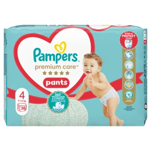 Pampers Premium Care Pieluchomajtki, Rozmiar 4, 9-15 kg, 38 sztuk