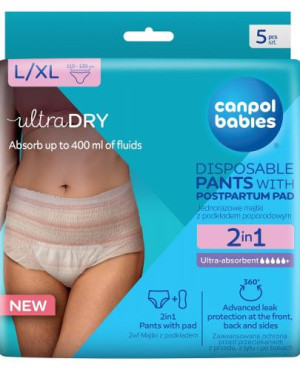 Canpol babies, Oddychające majtki poporodowe, 2w1 z podkładem, L/XL, 5 sztuk