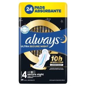 Always Ultra Secure Night Podpaski ze skrzydełkami rozmiar 4, 24 sztuki