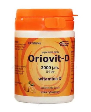 Orion Pharma Oriovit - D 2000 j.m., witamina D, tabletki pudrowe o smaku cytrusowym, 100 tabl., cena, opinie, właściwości
