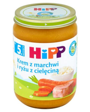 HiPP BIO od pokoleń, Krem z marchwi i ryżu z cielęciną, po 5. m-cu, 190 g