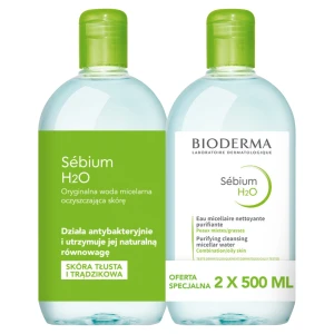 Bioderma Sebium H20, antybakteryjny płyn micelarny, skóra tłusta, skłonna do trądziku, 2 x 500 ml