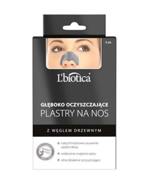 L'BIOTICA Głęboko oczyszczające plastry na nos z węglem drzewnym, 3 sztuki
