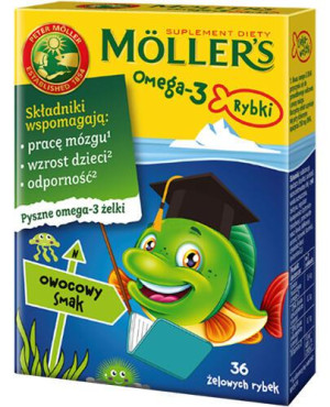 Moller's Omega-3 Rybki, żelki, smak owocowy, 36 sztuk