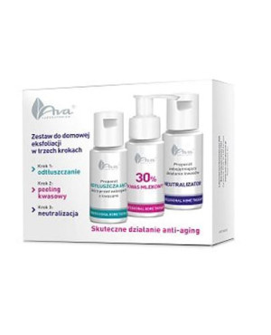 Ava Laboratorium Zestaw do domowej eksfoliacji Odtłuszczacz - 50 ml + Kwas mlekowy 30 % - 50 ml + Neutralizator - 50 ml