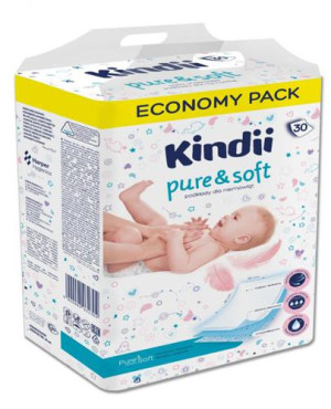 Kindii Pure & Soft Podkłady dla niemowląt 60 cm x 40 cm, 30 sztuk