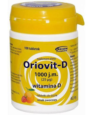 Orion Pharma Oriovit - D 1000 j.m., tabletki pudrowe o smaku owocowym, 100 sztuk