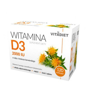Vitadiet Akavit Witamina D3 2000 IU w oleju z krokosza barwierskiego, 120 kapsułek