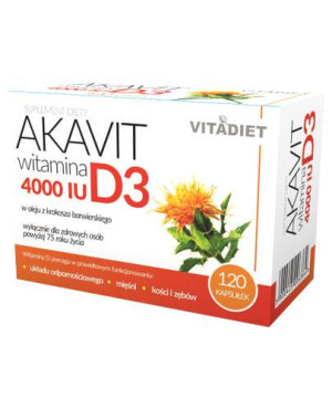 Vitadiet Akavit Witamina D3 4000 IU w oleju z krokosza barwierskiego, 120 kapsułek