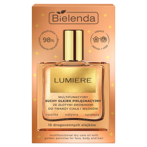 Bielenda Lumiere, multifunkcyjny suchy olejek pielęgnacyjny ze złotymi drobinami do twarzy, ciała i włosów 50 ml