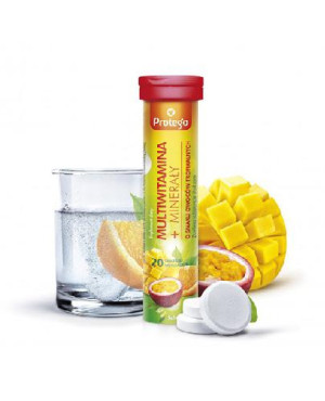 Protego, Multiwitamina+Minerały o smaku owoców tropikalnych, tabletki musujące, 20 sztuk