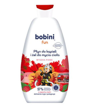 Bobini Fun Płyn do kąpieli i Żel do mycia wysoka piana o zapachu malin, 500 ml