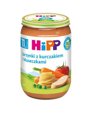 HiPP BIO od pokoleń, Jarzynki z kurczakiem i kluseczkami, po 9. m-cu, 220 g