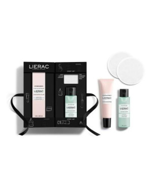 LIERAC ZESTAW HYDRAGENIST Nawilżający krem pod oczy, 15 ml, Woda micelarna, 50 ml, Płatki kosmetyczne wielokrotnego użycia, 2 sztuki