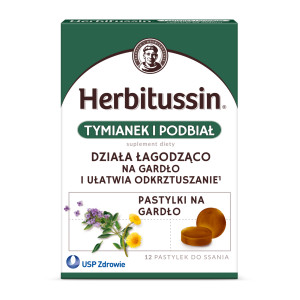 Herbitussin Tymianek i podbiał, pastylki do ssania, 12 sztuk