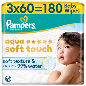 Pampers Aqua Soft Touch, chusteczki nawilżane dla dzieci, 3 x 60 sztuk