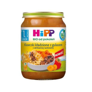 Hipp Bio od pokoleń, Kluseczki kładzione z gulaszem z delikatnej wołowiny, po 1. roku, 250 g