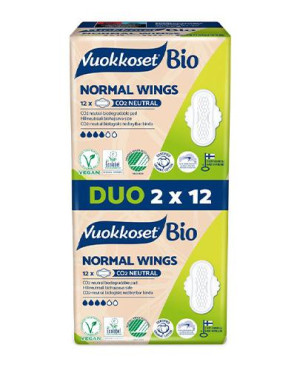 Vuokkoset, BIO, Podpaski z bawełny organicznej ze Skrzydełkami Normal, 2-pack, 2 x 12 sztuk