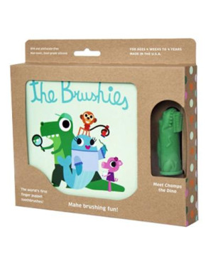 The Brushies, Szczoteczka silikonowa na palec Chomps Dino + książka, 1 sztuka