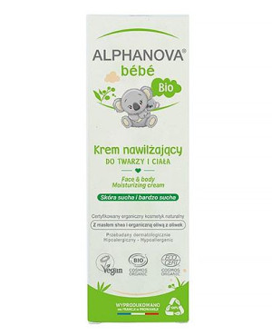 Alphanova Bebe Nawilżający krem do twarzy i ciała Bio, 50 ml