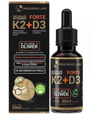 Progress Labs Naturalne Witaminy K2 MK-7 + D3 Forte - 30 ml - cena, opinie, wlaściwości