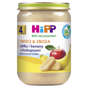 HiPP BIO od pokoleń, Jabłka i banany z biszkoptami, po 4. m-cu, 190 g