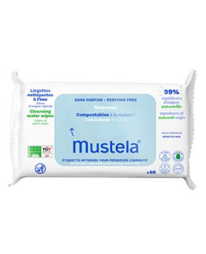 Mustela Chusteczki oczyszczające kompostowalne z wodą, 60 sztuk