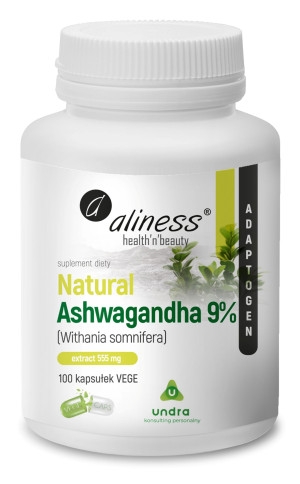 Aliness, Natural Ashwagandha 9% 555 mg, kapsułki, 100 sztuk