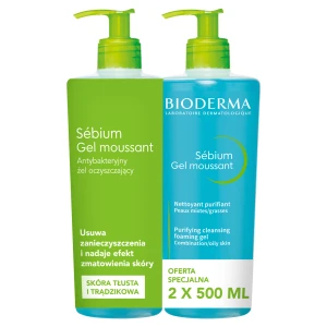 Bioderma Sebium Gel Moussant Żel do mycia twarzy, skóra tłusta, skłonna do trądziku, 2 x 500 ml