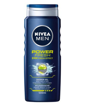 Nivea Men Power Fresh, Żel pod prysznic do ciała, twarzy i włosów, 500 ml