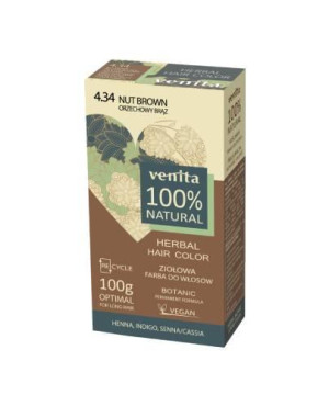Venita Herbal Hair Color, ziołowa farba do włosów, 4.34 Orzechowy Brąz, 100 g