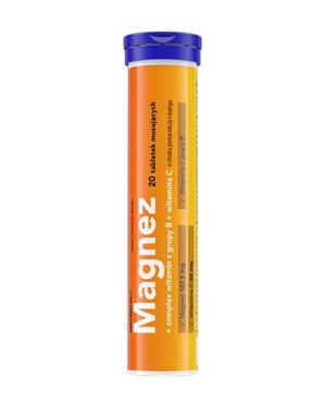 Magnez + complex witamin z grupy B + witamina C Smak pomarańczy i mango, tabletki musujące, 20 sztuk