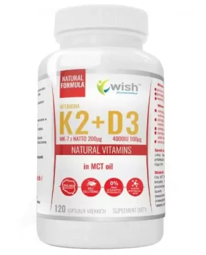 Wish Witamina K2 MK-7 z Natto 200 µg + D3 4000 IU 100 µg + Olej MCT 120 kapsułek miękkich