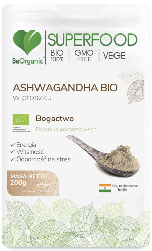 BeOrganic, Ashwagandha Bio w proszku, 200 g
