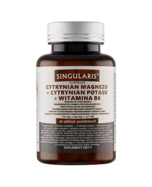 Singularis Superior Cytrynian Magnezu + Cytrynian Potasu + Witamina B6 + 120 mg + 150 mg + 0,7 mg, tabletki, 60 sztuk