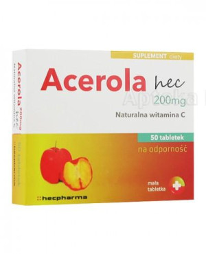Acerola hec 200 mg, naturalna witamina C, tabletki, 50 sztuk