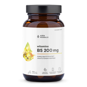 Aura Herbals Witamina B5 200 mg, kwas pantotenowy, kapsułki, 90 sztuk