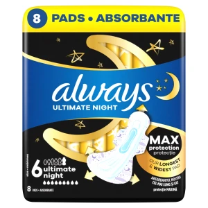 Always Ultimate Night, Podpaski ze skrzydełkami, rozmiar 6, 8 sztuk