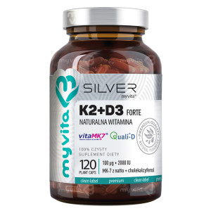 MYVITA SILVER Witamina K2+D3 Forte 100 mcg + 2000 j.m. - 120 kaps. - cena, dawkowanie, opinie
