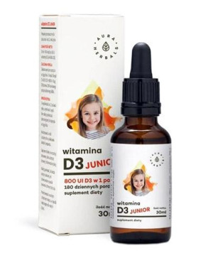 AURA HERBALS Witamina D3 Junior 800 IU - 30 ml - na odporność, zdrowe kości i mięśnie - cena, dawkowanie, opinie