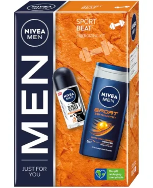 Nivea Sport Beat Nivea Men Sport Żel Pod Prysznic 3w1 Do Ciała, Twarzy I Włosów 250 ml + Nivea Men Black & White Invisible Ultimate Impact Antyperspirant Roll-On 50 ml [zestaw] 1 sztuka