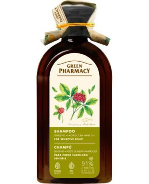 Green Pharmacy, szampon do wrażliwej skóry głowy żeń-szeń i marokański olej miętowy, 350 ml
