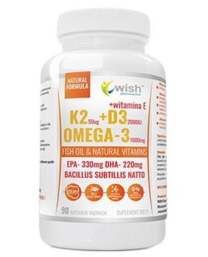 Wish OMEGA-3 Witamina K2+D3 - 90 kaps. - cena, opinie, wskazania